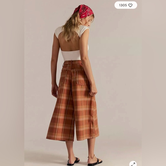 Free People We The Free High Top Wide Crop Plaid Jeans. NWT. Rust plaid - Picture 3 of 5